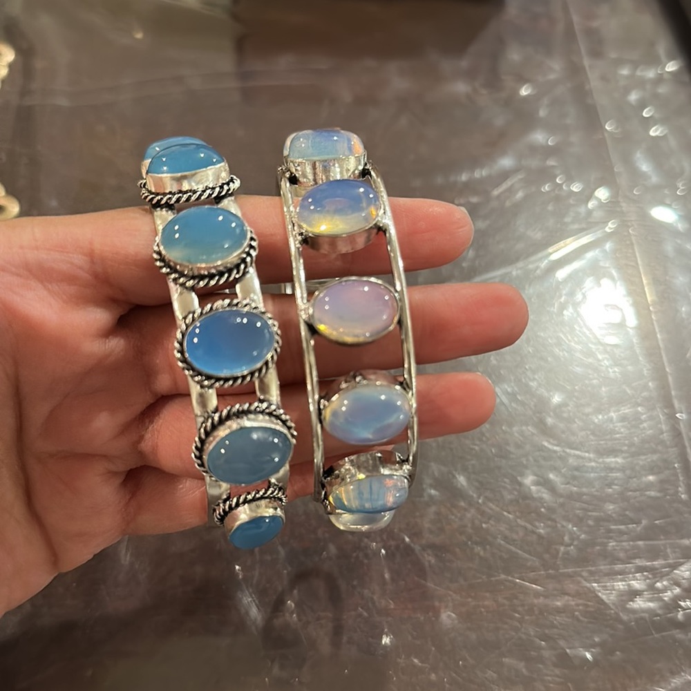 Unique Silver Plated Gemstone Bracelet Pair